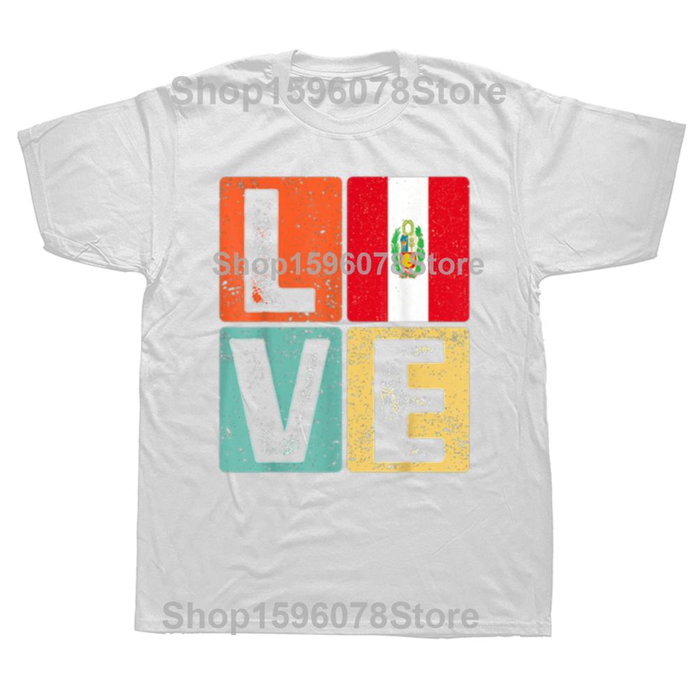 Funny Vintage Retro I Love Peru Flag For Peruvian Pride Gift Tshirts Men Fashion Casual 100 Cotton Loose Oversized T Shirt