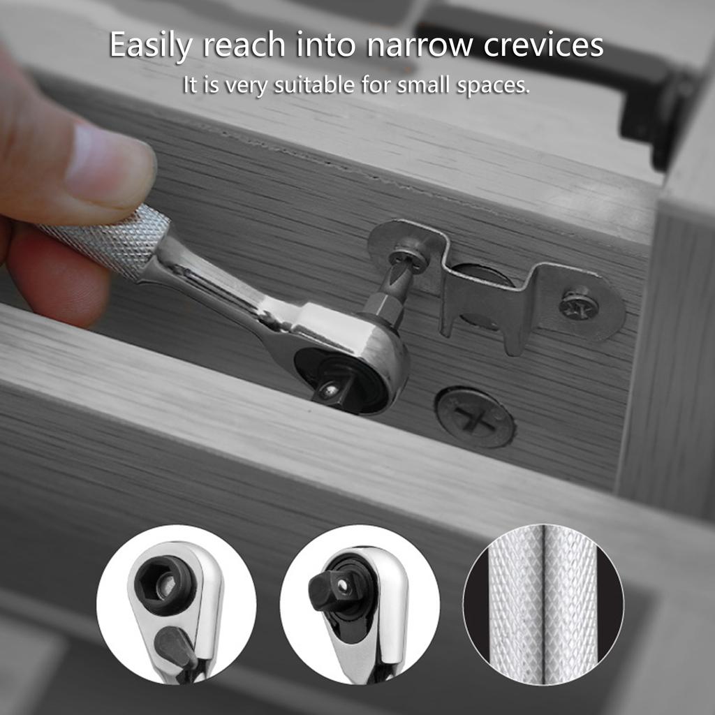 Набор из 2 предметов: мини-трещотка с битодержателем, 72-зубый прецизионный механизм, эргономичная рукоятка, инструмент из хром-ванадиевой стали 6,35 мм