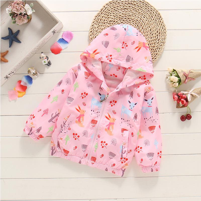 2025 Spring/Summer Korean Style Girls' Printed Hooded Windbreaker Cardigan