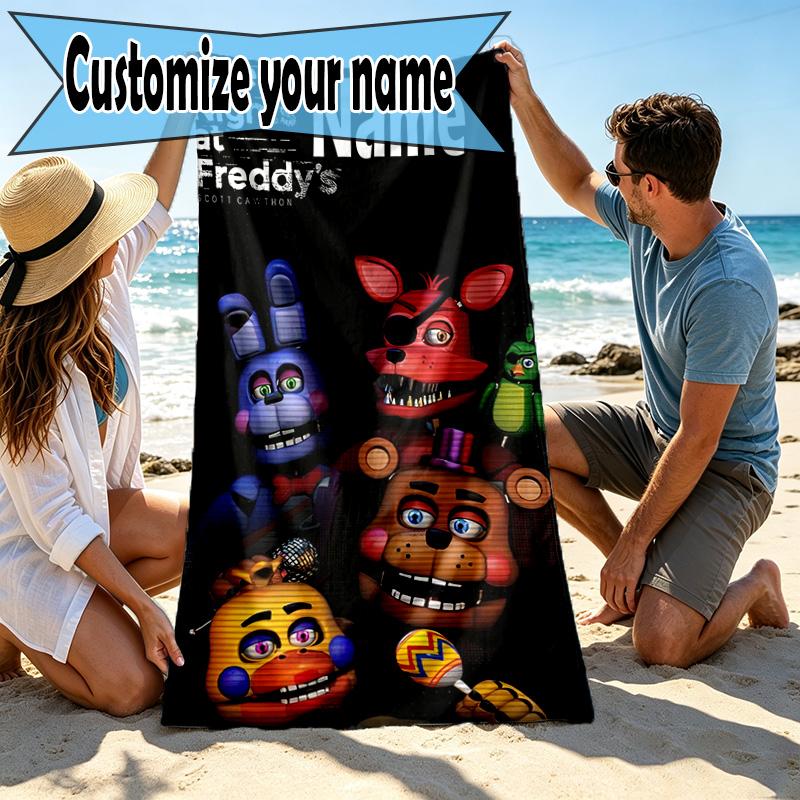 Custom Name Personalized Five Nights at Freddy's Print Beach Towel, for Trip Camping Beach Party Home Decor, Birthday Gift for Family & Friends