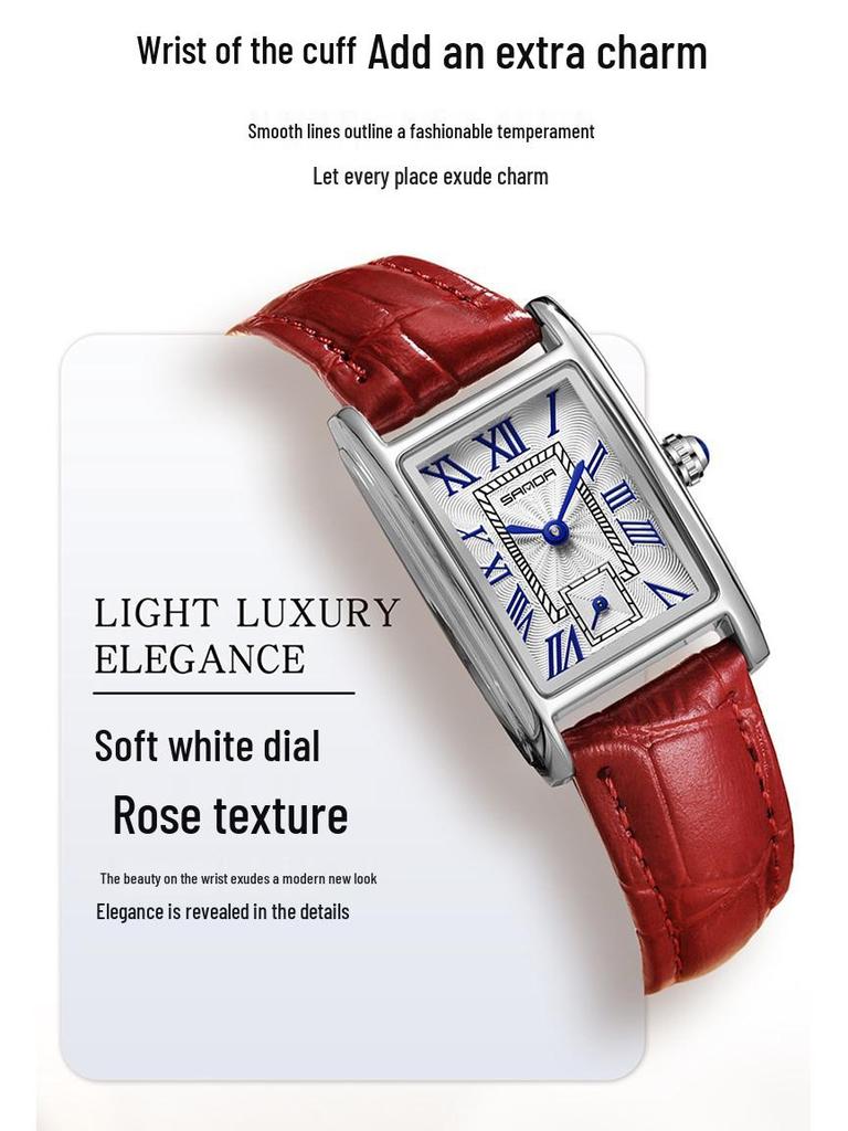 Стильные квадратные часы Sanda из стали и кожи, кварцевые, с римскими цифрами, водонепроницаемый дизайн для женщин