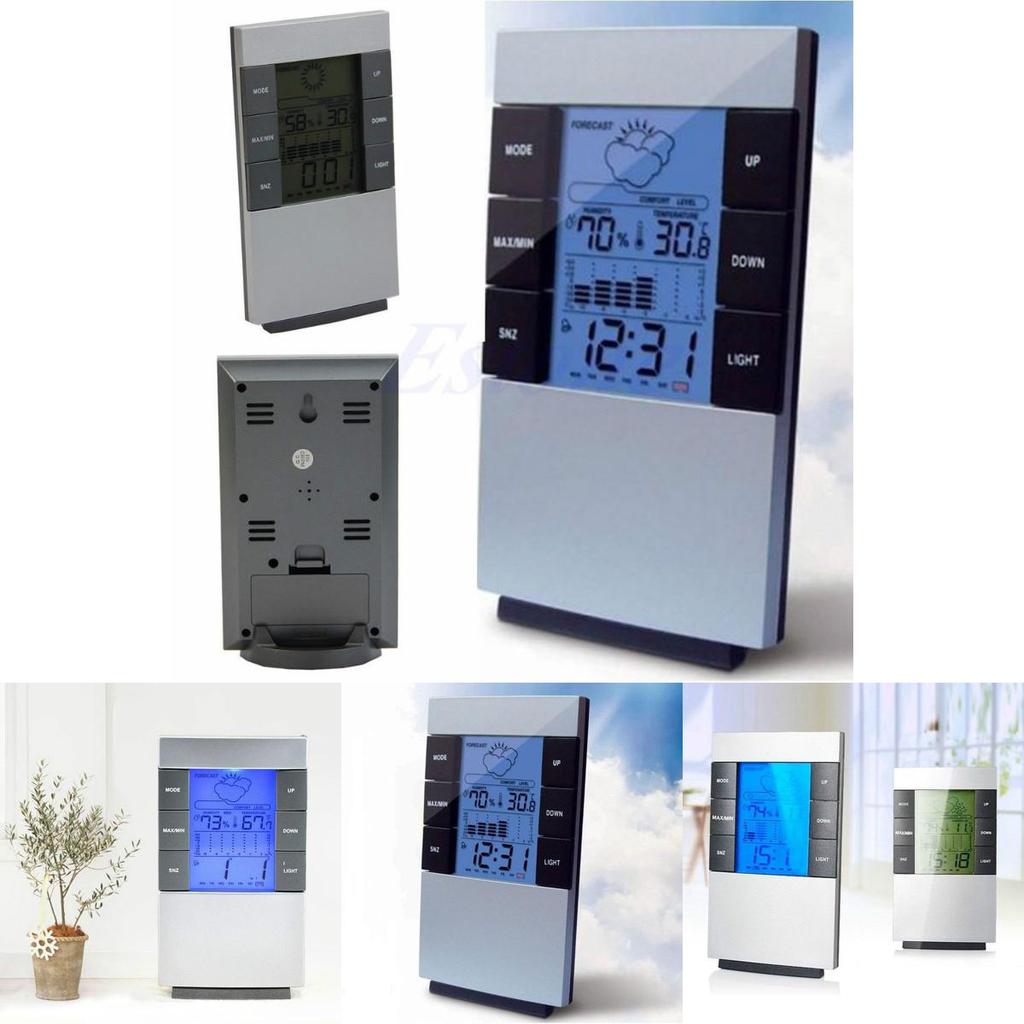Цифровой гигрометр-термометр LCD, измеритель влажности, прогноз погоды, часы, будильник с автокалибровкой и синей подсветкой
