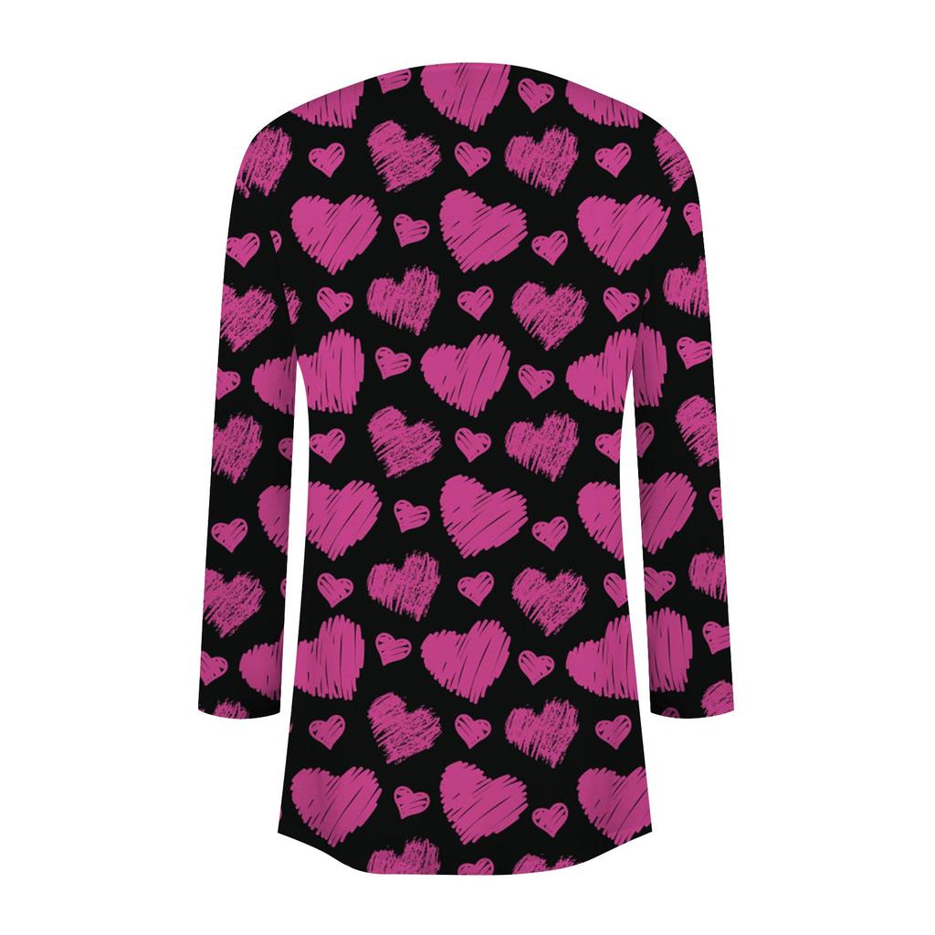 Женский повседневный кардиган с длинными рукавами и принтом ко Дню святого Валентина без карманов, верхнее пальто