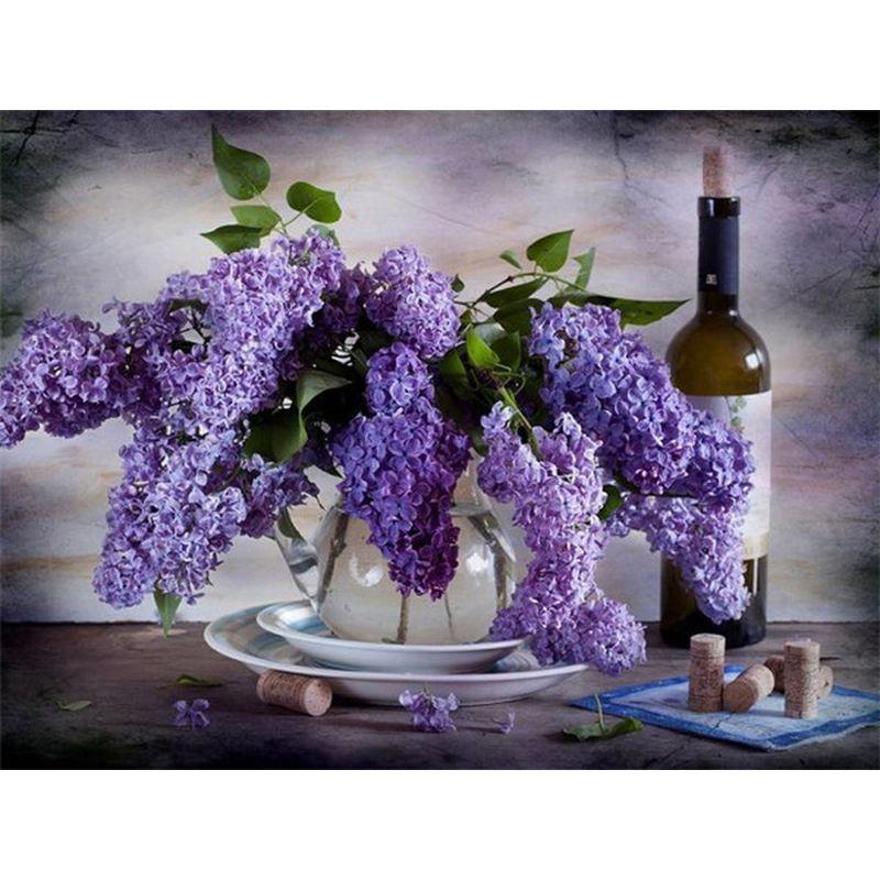 Алмазная живопись цветы полная дрель круглая алмазная вышивка фиолетовая лавандовая картина стразами домашний декор