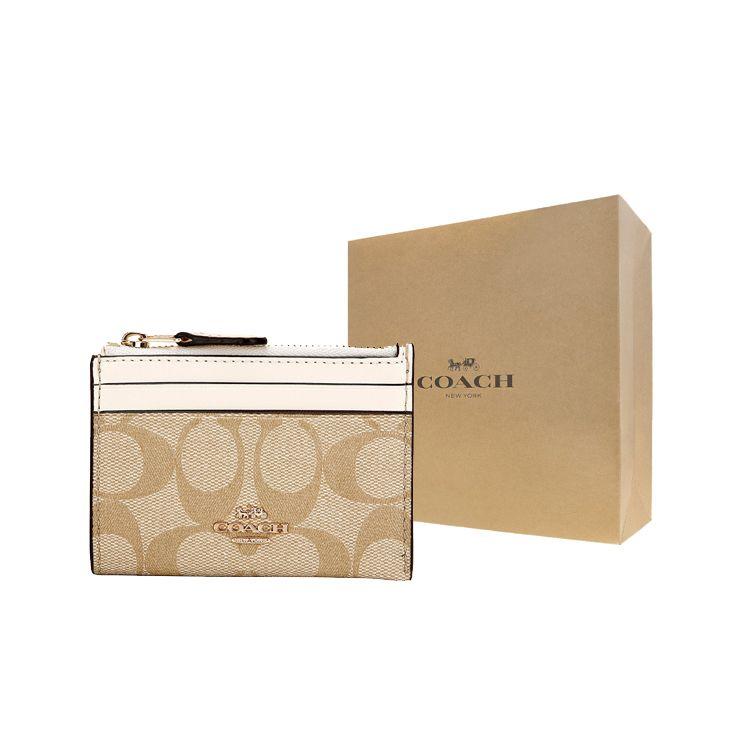 Coach Мини-клатч-кошелек Skinny 11 с монограммой из покрытого канваса и кожи для женщин Белый Хаки 88208-IMDQC