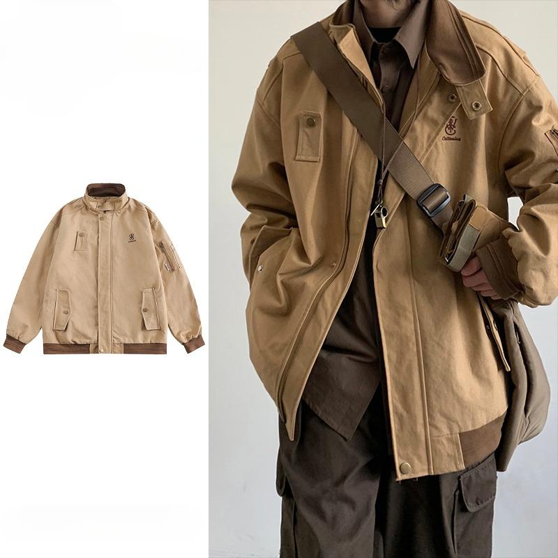 Autumn Oversize Bomber Jacket Men Vintage Baggy Coat Fashion Korean Streetwear Zip Up Outerwear Clothing Tops Male