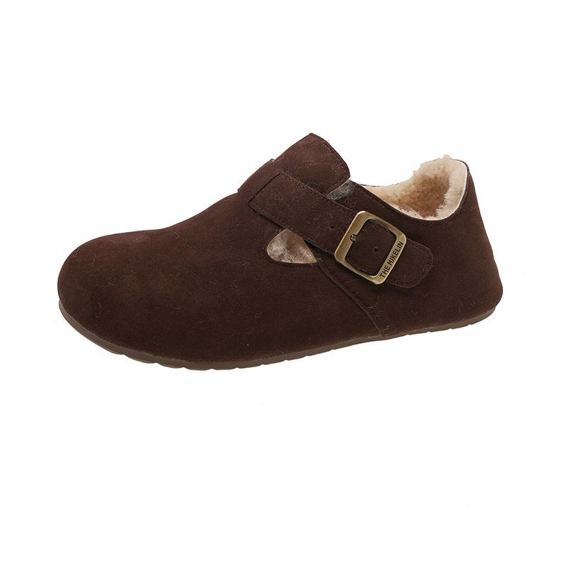 Версия из коровьей кожи~ Натуральная кожа и бархат женские зимние новые хлопковые туфли на одной педали туфли Дуду