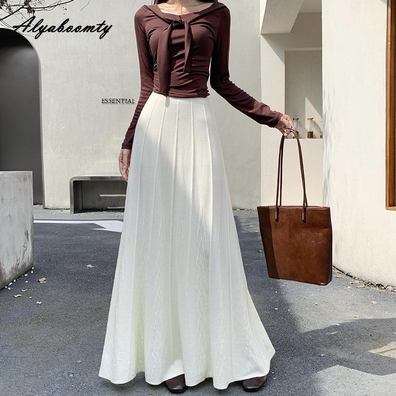 Korean Fashion Autumn Winter Women Skirt High Waist Beige Black Brown Knitting Skirt Warm Feminine Knitted Maxi Long Skirt