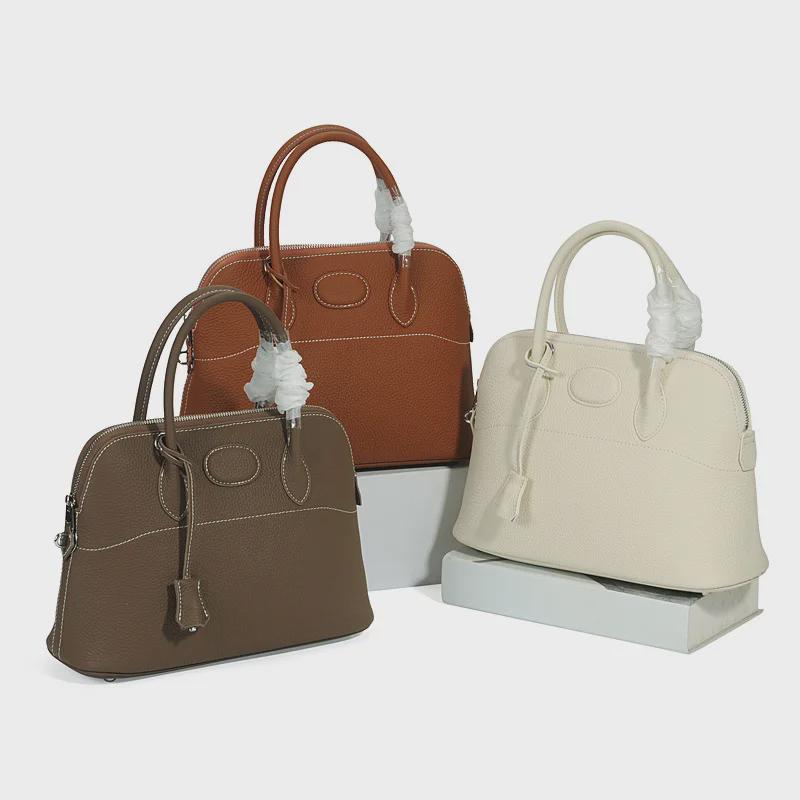 Новая женская сумка из натуральной кожи с узором личи 2024 года - европейский и американский модный дизайн в виде ракушки