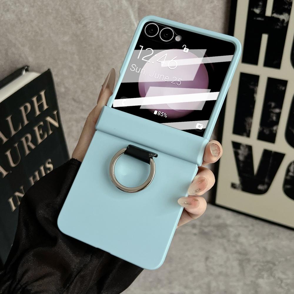 Ring Holder Matte Candy Solid Color Case for Samsung Galaxy Z Flip 7 6  flip7 zflip Screen Film Protector Hard Shockproof Cover