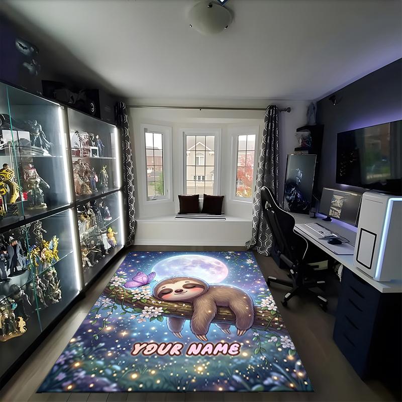 1PC Custom Name Moonlit Sloth Dreams Theme Floor Mat Ideal for Living Room, Game Rooms, Office, Bedroom,Floor Mat Playful Design