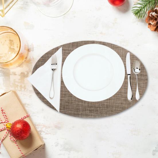 PVC Woven Table Mats Ellipse Solid Color Non-slip Waterproof Wear-resistant Heat-resistant Bowl Pads Drink Cup