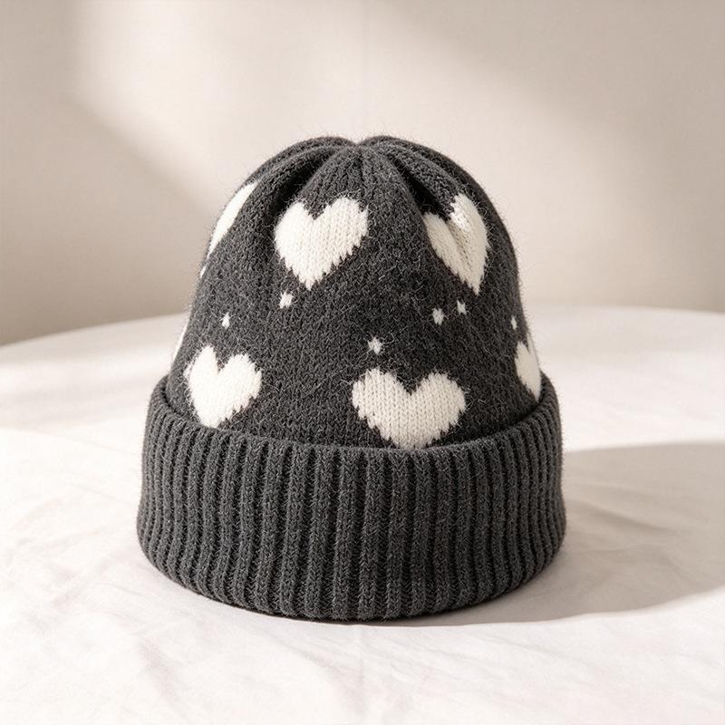 Korean Style Cute Heart Knit Hat Winter Warm Women S Beanie