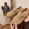 Belt Buckle Fashion Boken Shoes Women's 2024 Autumn and Winter Hard Retro Casual Flat Bottom One Pedal Leather Shoes
