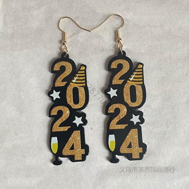 Stylish Holiday Theme Ear Pendants Happy New Year Drop Dangle Shimmering Earrings Jewelry Colorful Ear Adorments AXYD