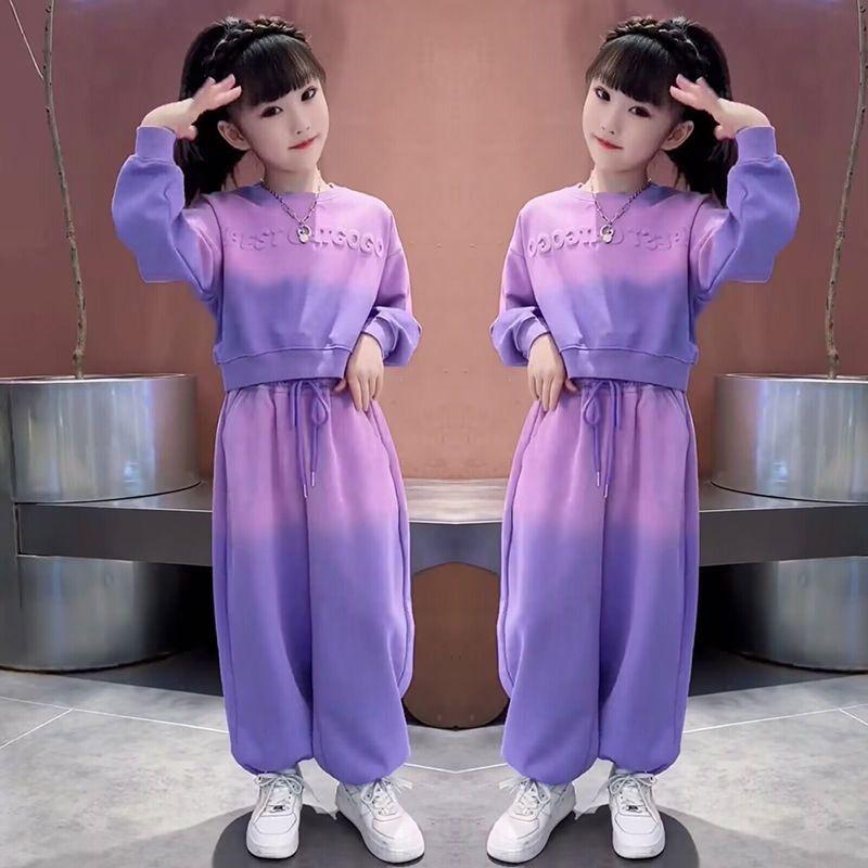 Осенние костюмы для девочек, корейская детская одежда, весенние и осенние спортивные свитера в западном стиле для девочек, костюм-двойка