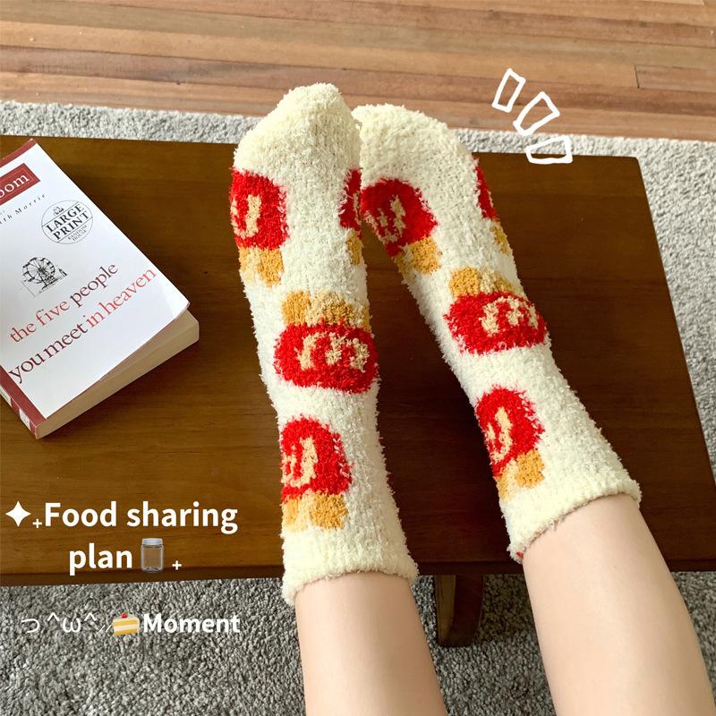 Cute Coral Fleece Socks Plush Cotton Socks Thickened Home Sleep Warm Fluffy Floor Socks Winter