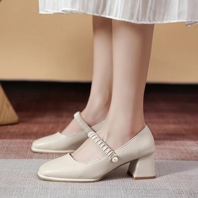 Модные туфли с бантом, женские туфли-лодочки с коротким носком, высокие каблуки 2024 года, женские туфли Мэри Джейн, удобные для девочек, жемчужно-бежевые, сексуальные, на высоком каблуке, новая мода