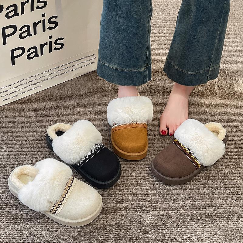 Fashion 2025 Winter Warm Fluffy Platform Slippers for Women Fashion Striped Faux Fur Home Shoes Woman Thick Sole Non Slip Plush Slippers