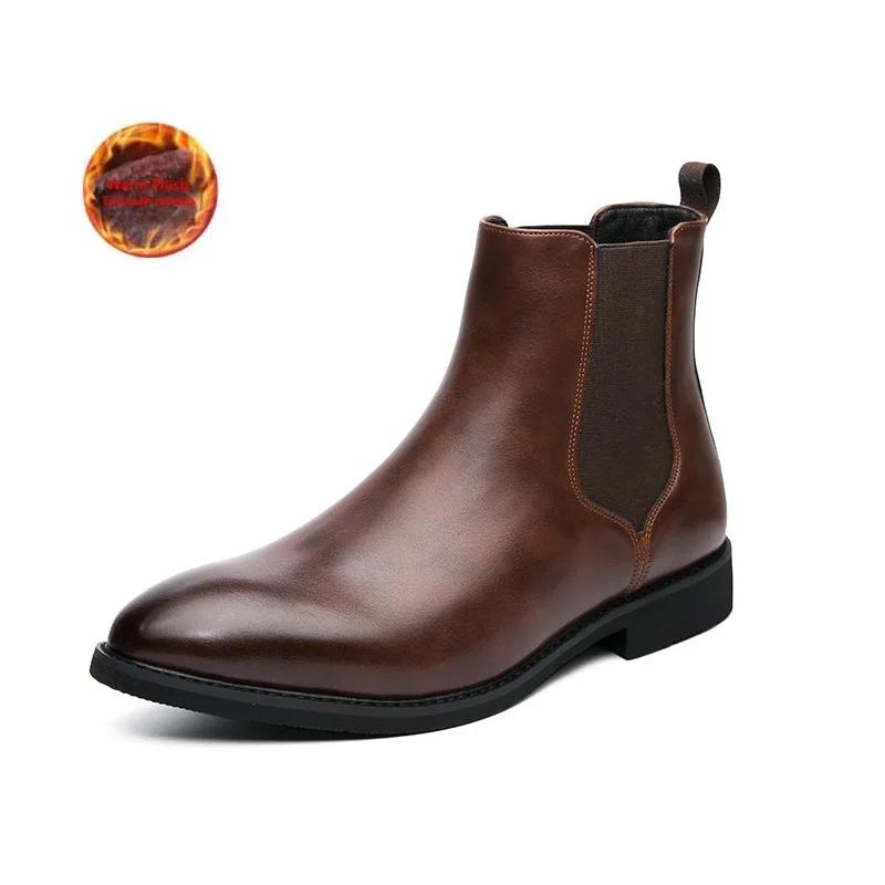 Chelsea Boots for Men Handmade Mens Boots Sole Ankle Business Round Pu Cowboy Slip-On Mens Boots Size 38-48 Men Shoes
