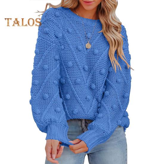 Женские свитера с круглым вырезом и длинным рукавом, жаккардовый декор, трикотажные топы, однотонные, свободного кроя, джемперы, трикотаж