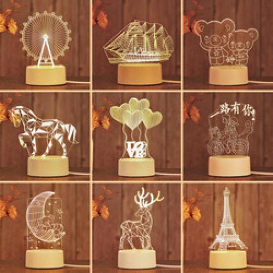 2022 Acrylic 3D Led Cordless Sleeping Kid Bedroom Small Led Lamp Base Night Light With