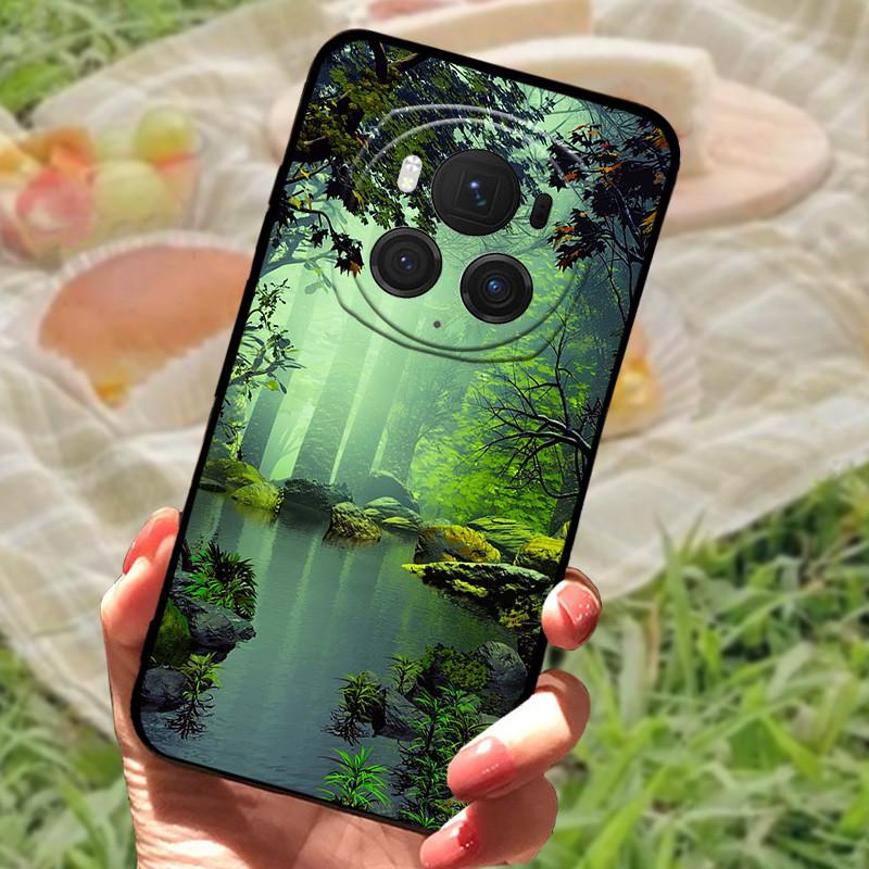 Чехол-бампер для Honor Magic6 Pro, силиконовый, мягкий, с рисунком под мрамор, черный, полный комплект защиты