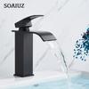 Black Waterfall Bathroom Faucet Basin Vanity Vessel Sinks Mixer Tap Cold And Hot Water Tap Single Hole Bath Sink Faucets Crane
