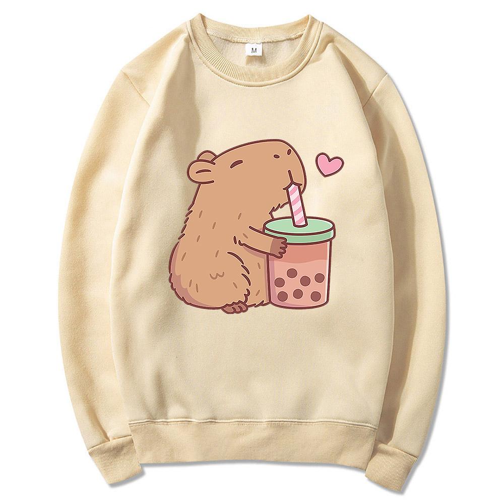 Толстовка с капюшоном Kawaii Bubble Tea Capybara унисекс/унисекс эстетическая графика смешные толстовки унисекс осень-зима Harajuku пуловеры толстовки