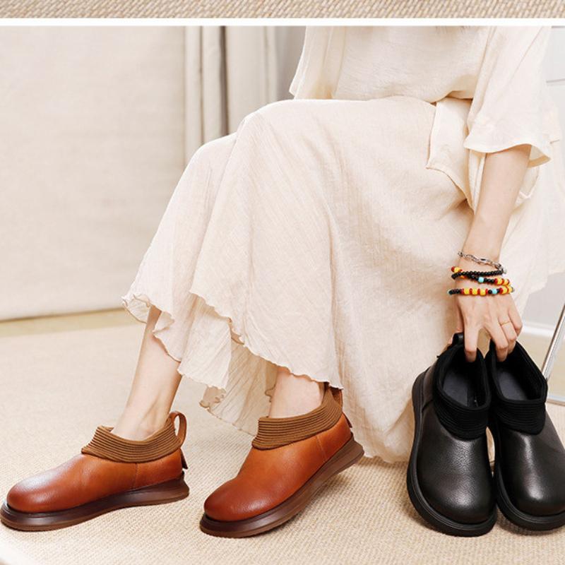 Johnature Женские туфли на плоской подошве из натуральной кожи в стиле ретро, ​​однотонные лоферы без шнуровки на мягкой подошве с круглым носком