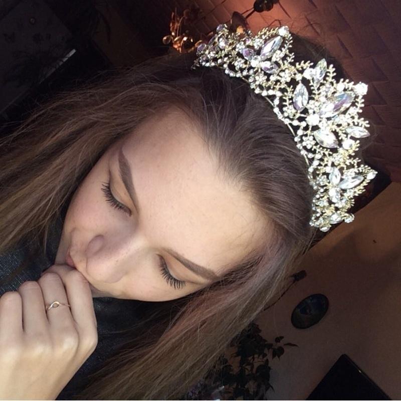 Hot Fashion Baroque Luxury Crystal AB Bridal Crown Tiara Light Gold Color Diadem Tiaras for Women Bride Wedding Hair Accessories