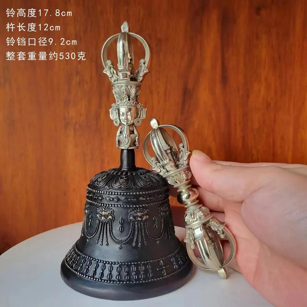1PCS Craftsmanship Tibetan White Copper Diamond Bell and Pestle Precision Nine Leg Bell Feng Shui Ornament