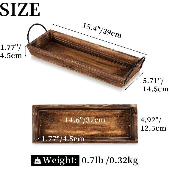 Long Narrow Wood Candle Tray: Hanobe Rustic Wooden Candle Holders Rectangular Table Centerpieces for Dining Room Farmhouse Pillar Stand with Handle