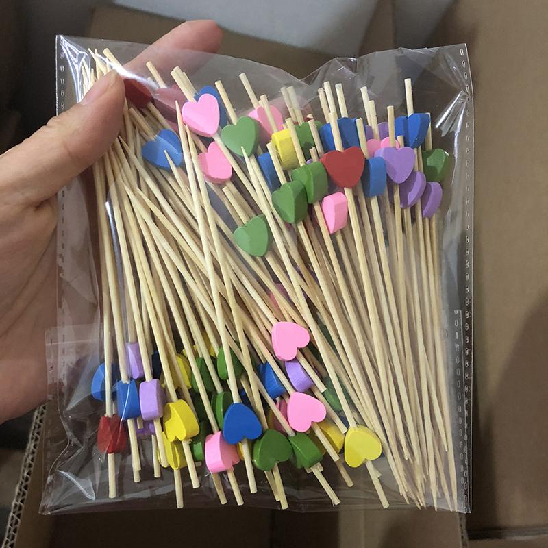 100 шт./пакет Сердце бамбуковые палочки для еды шведский стол кексы фрукты вилка торт десерт палочки