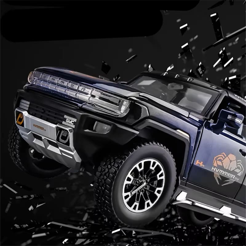 1:24 Hummer EV Pickup Alloy New Energy Car Model Cast Metal Off-road Vehicle Car Model Simulation Sound and Light Children's Gift Convertible Pickup