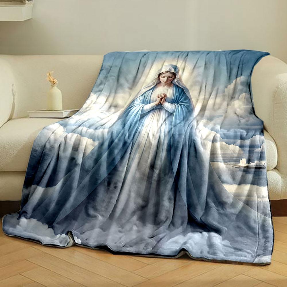 Religious Madonna Cloudscape Throw Printed Blanket for Living Room Bed Couch lunch break Soft Cozy Blanket for Friend's festival Gift