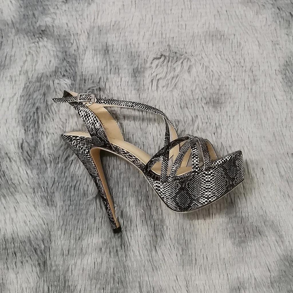 Женские босоножки НОВЫЕ 14 см с открытым носком на платформе и высоким каблуком с узором змеиной кожи, сексуальные сандалии с ремешком на щиколотке, гладиаторские вечерние туфли для женщин