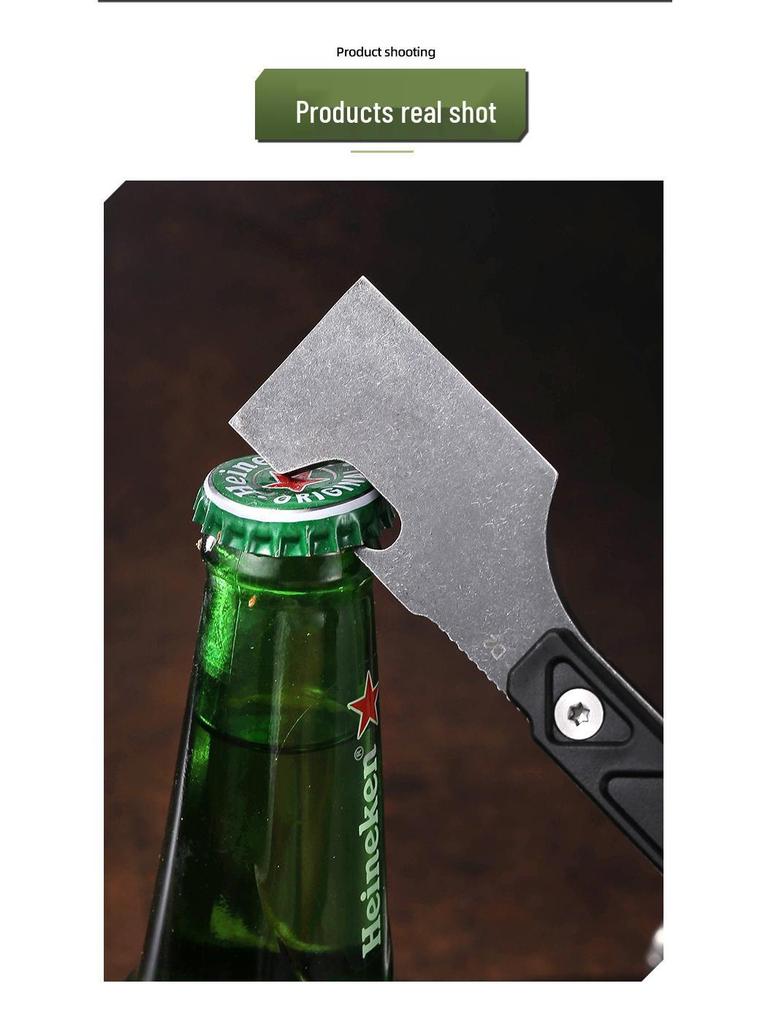 Multi-functional Outdoor EDC with Bottle Opener, Whistle, Chain, Shovel, Knife, Ice Hammer, and Straight Knife.