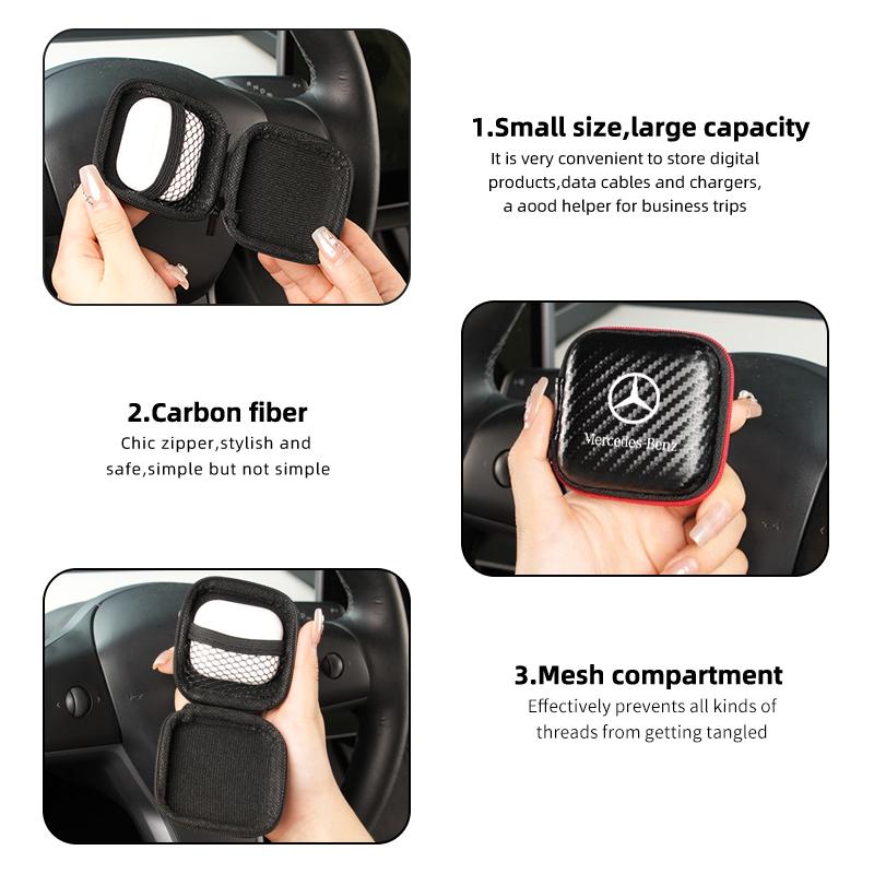 WTNWY1 Hot 2026 New For Benz Earphones Storage Bag Wired Headphones EVA Zipper Storage Box For Mercedes Benz CLK GLC W212 C200 C300 W20