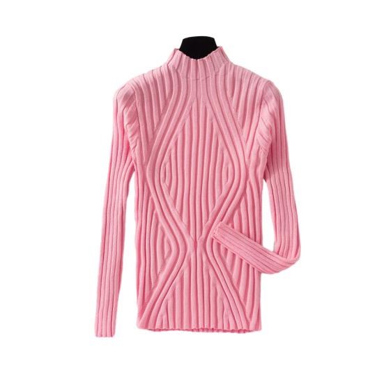 Women Tops Half Knitting High Collar Long Sleeve Slim Fit Pullover Tops Solid