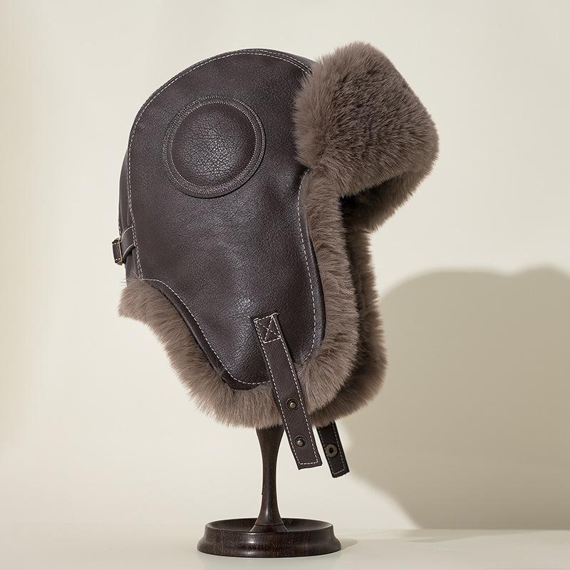 Мужская кожаная кепка Lei Feng, утолщенная плюшевая защитная кепка для защиты ушей, на осень и зиму, для езды на велосипеде, теплая, для электромобиля, для ветра и снега, для холода, водонепроницаемая