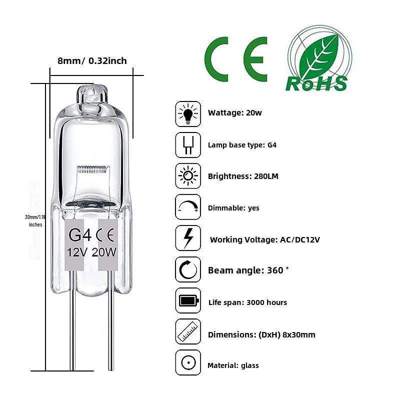 Галогенные лампы G4/G5.3 для ароматерапевтических ламп, 220 В/12 В, 20 Вт/35 Вт, двухконтактная хрустальная лампочка