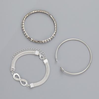 3 шт./компл. Браслеты-манжеты со стразами Сердце Открытый браслет Ювелирные изделия Ретро Lucky Stack Браслеты для женщин Регулируемый изящный браслет Подарки