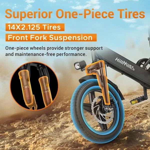 Складной электровелосипед HillMiles Mile 1: Мотор 250 Вт, Запас хода 60 км, Колеса 14", Легкий вес 23 кг