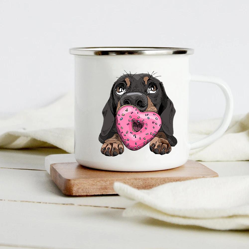 Peace Love Dogs Print Креативные эмалевые кофейные кружки с изображением мультяшных такс Собачьи лапки для вечеринок Пиво Сок Молоко Чашки Подарки на день рождения другу