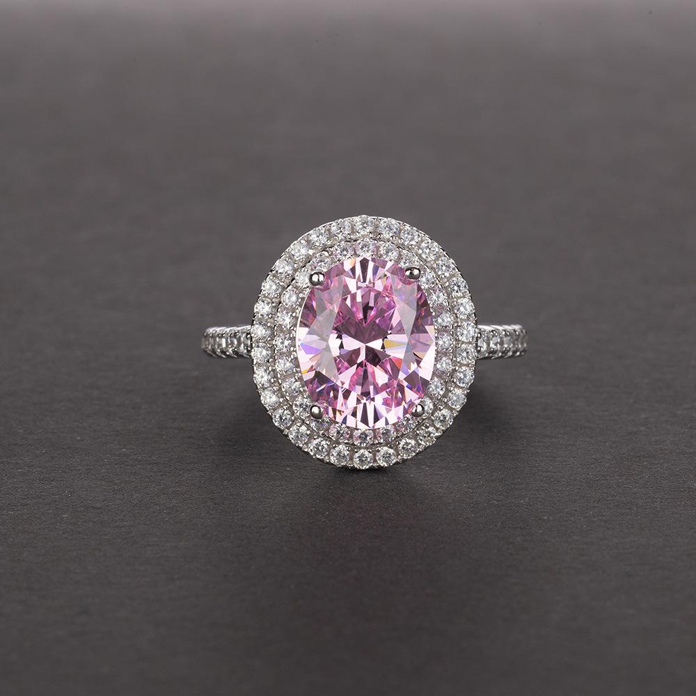 Tancise S925 Silver Oval Pigeon Egg Diamond Retro Luxury Imitation Brick Double-layer Zircon Micro Set Ring