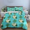 Cartoon Owls and Florals Pattern Bedding Duvet Cover Set  (1*Duvet Cover 2*Pillowcases, without duvet insert)