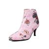 Лаконичные женские ботильоны с цветочным принтом, на каблуке, обувь из ПУ, с острым носком, обувь 2024 осень-зима, новинка