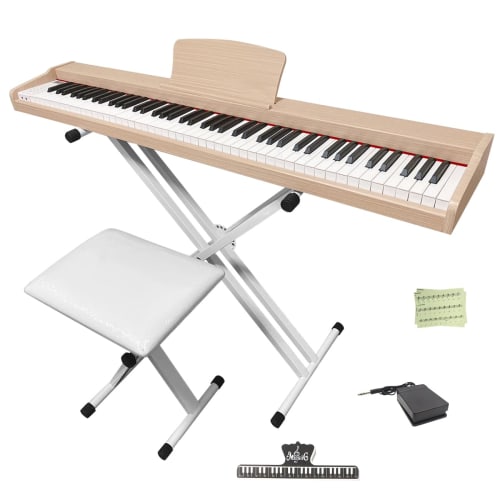 Longeye MOLD2 Wooden Digital Piano (Set of 3) with Stand and Chair, Japanese Language Instructions, Dual Headphone Use, MIDI Port Support, 10mm Stroke