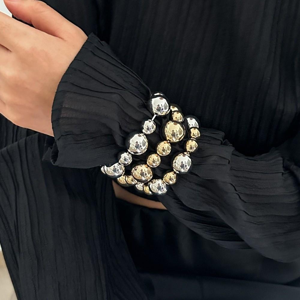3Pcs/Set Silver Color Big Ball Bangles Plastics Beads Beads Charm Bangles Women